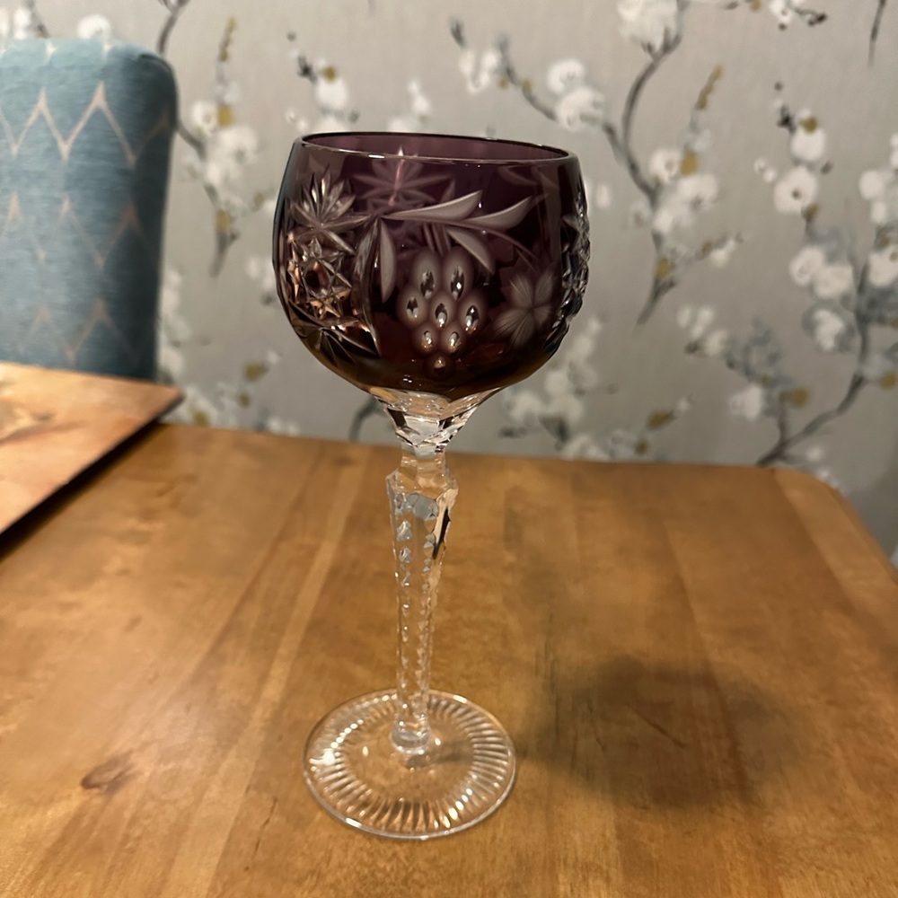 Amethyst cut to clear crystal goblet made in Germany